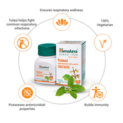 Himalaya Wellness Pure Herbs Tulasi Respiratory Wellness, Holy Basil, Relieves Cough & Cold | 60 Tablets (Pack Of 2)