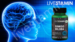 Livestamin Ginkgo Biloba Extract For Healthy Brain Function, 120mg, Ginkgo Biloba Helps Combat Poor Concentration, Prevents Further Cognitive Decline | 60 Veg Capsules 100gm 0.2lbs