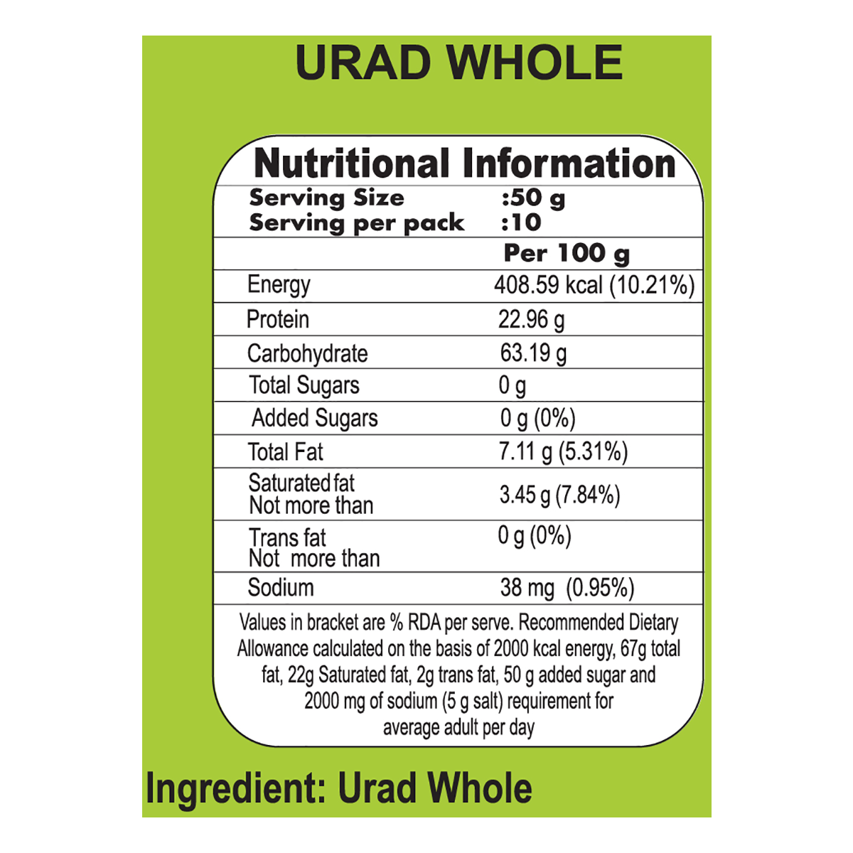 Patanjali Unpolished Urad Whole 500gm
