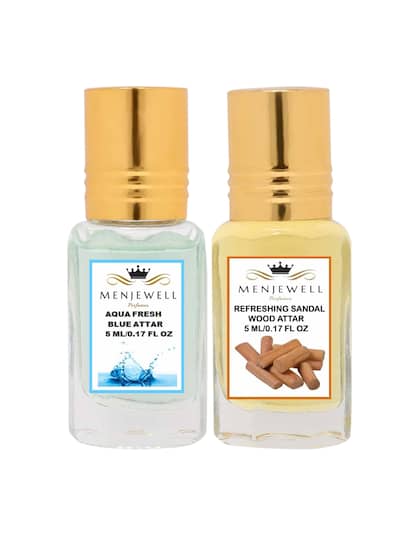 Menjewell Aqua Fresh Blue + Refreshing Sandalwood Attar Perfume 5ml 0.17 Fl.oz. Each Pack Of 2 | Unisex Fragrance | Long Lasting