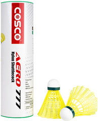 Cosco Aero 777 Badminton Shuttlecocks , Nylon | Green Cap , Pack Of 6 For Adults