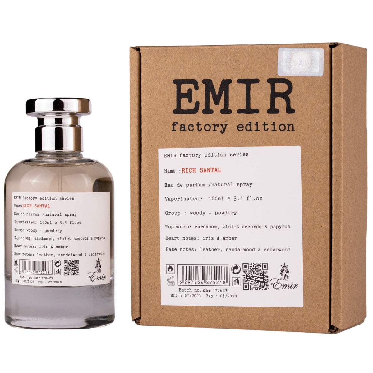 Emir Rich Santal Factory Edition Eau De Parfum 100ml 3.4 Fl.oz. Unisex Fragrance | Long Lasting | Daily Wear