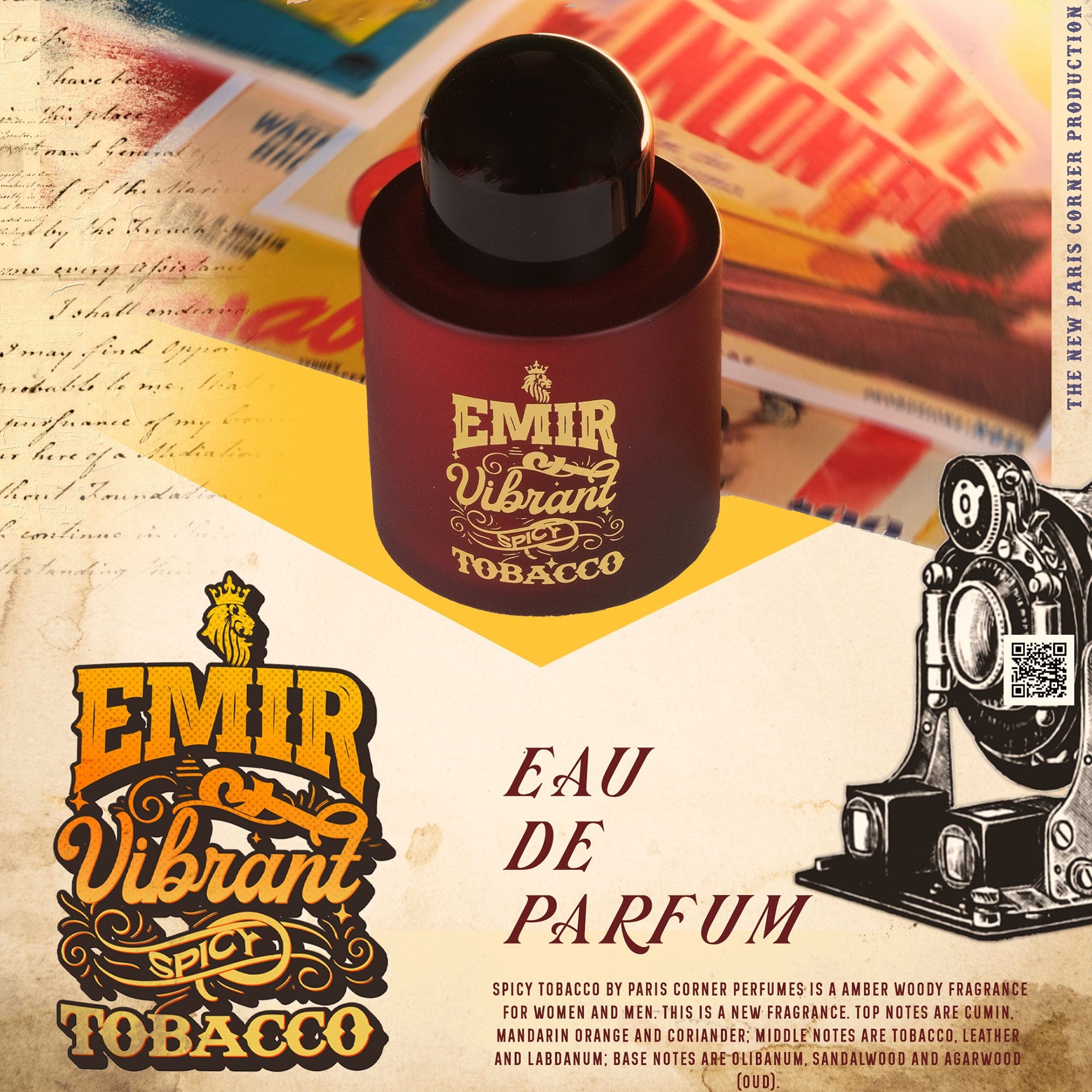 Emir Vibrant Spicy Tobacco Eau De Parfum 100ml 3.4 Fl.oz. Unisex Fragrance | Long Lasting Party Wear