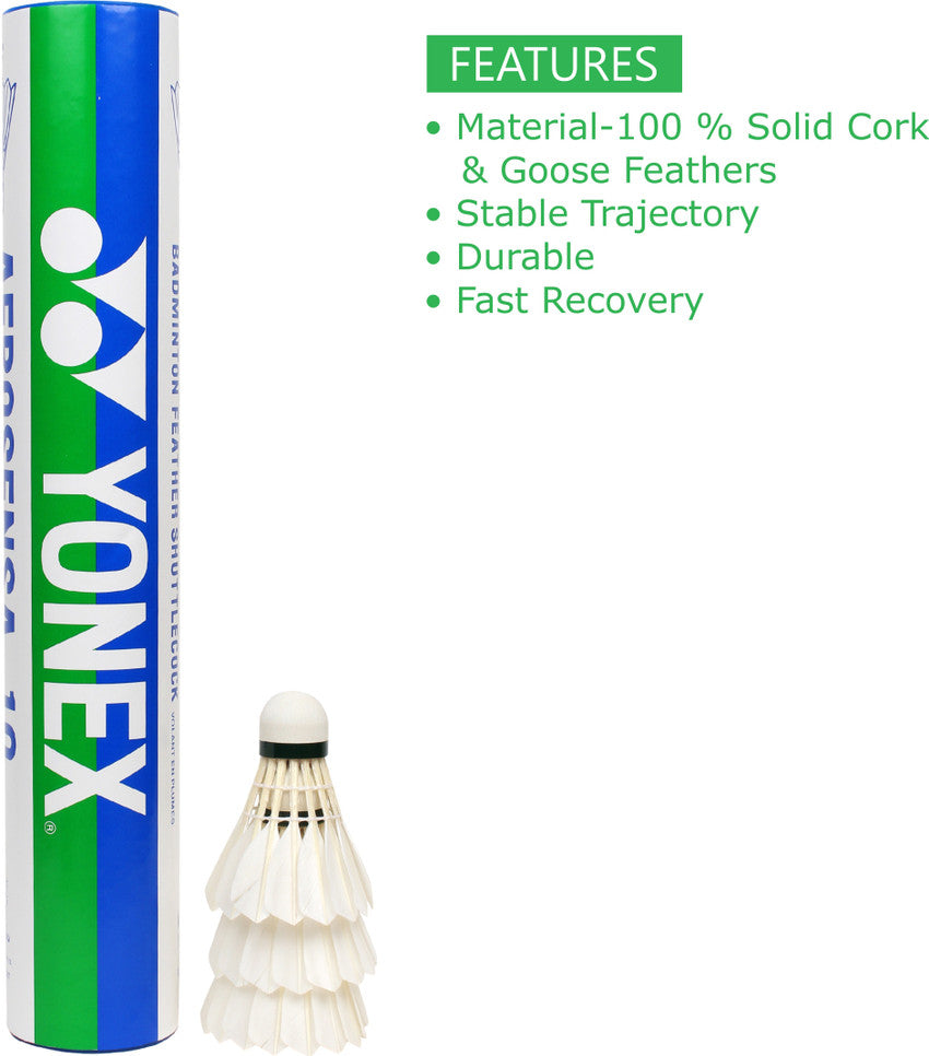 Yonex Aerosensa 10 Feather Badminton Shuttlecock , White | Pack Of 10