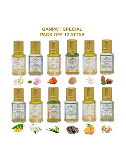 Menjewell Luxury Set Of 12 Attar Perfume Gift Pack 36ml 1.2 Fl.oz. Each Unisex Fragrance Long Lasting | Alcohol Free | Ganpati Special Pack