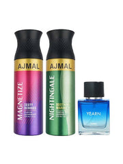 Ajmal Magnetize & Nightingale Deodrant 200ml 6.7 Fl.oz. + Yearn Eau De Parfum 50ml 1.6 Fl.oz. For Unisex | Combo Of 3