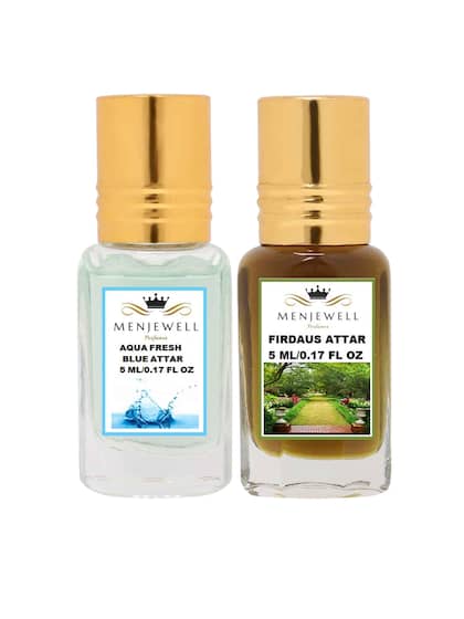 Menjewell Aqua Fresh Blue + Firdaus Attar Perfume 5ml 0.17 Fl.oz. Each Pack Of 2 | Unisex Fragrance | Long Lasting