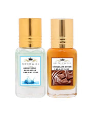 Menjewell Aqua Fresh Blue + Chocolate Attar Perfume 5ml 0.17 Fl.oz. Each Pack Of 2 | Unisex Fragrance | Long Lasting