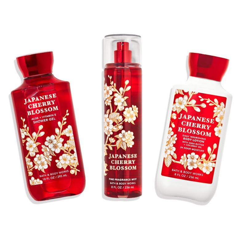 BATH & BODY WORKS COMBO OF JAPANESE CHERRY BLOSSOM SHOWER GEL295ML 10 FL.OZ. + BODY LOTION 236ML 8 FL.OZ. + FRAGRANCE MIST 236ML 8 FL.OZ.