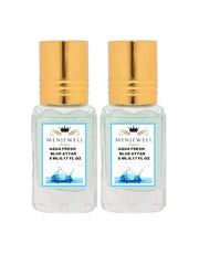 Menjewell Aqua Fresh Blue Attar Perfume 5ml 0.17 Fl.oz. Each Pack Of 2 | Unisex Fragrance | Long Lasting