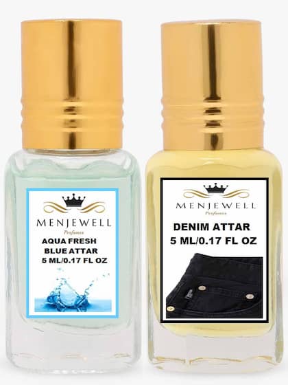 Menjewell Aqua Fresh Blue + Denim Attar Perfume 5ml 0.17 Fl.oz. Each Pack Of 2 | Unisex Fragrance | Long Lasting