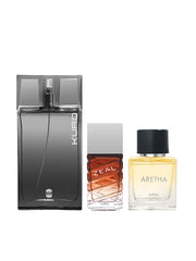 Ajmal Combo Of 3  Eau De Parfumes Kuro 90ml 3 Fl.oz. + Zeal  100ml 3.4 Fl.oz. For Men & Aretha  50ml 1.6 Fl.oz. For Women