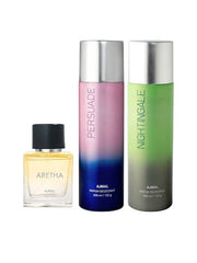 Ajmal Persuade & Nightingale Deodrant 200ml 6.7 Fl.oz. Each X2  + Aretha Eau De Parfum 50ml 1.6 Fl.oz. For Unisex | Combo Of 3