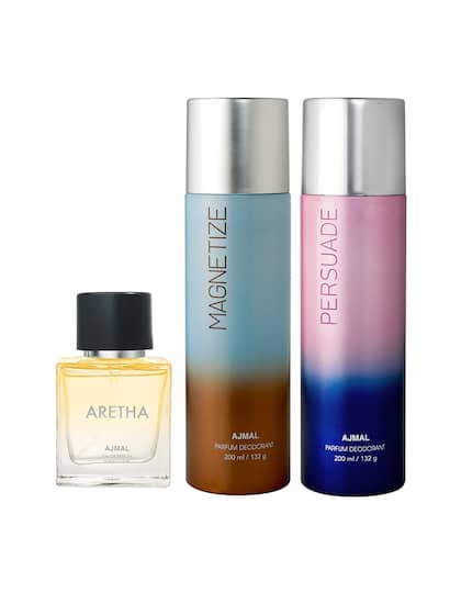 Ajmal Magnetize & Persuade Deodrant 200ml 6.7 Fl.oz. Each X2 + Aretha Eau De Parfum 50ml 1.6 Fl.oz. For Unisex | Combo Of 3