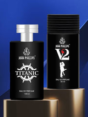 John Phillips Titanic Eau De Parfum 100ml 3.4 Fl.oz. & V2 Eau De Parfum 50ml 1.6 Fl.oz. Combo Of 2 For Men & Women