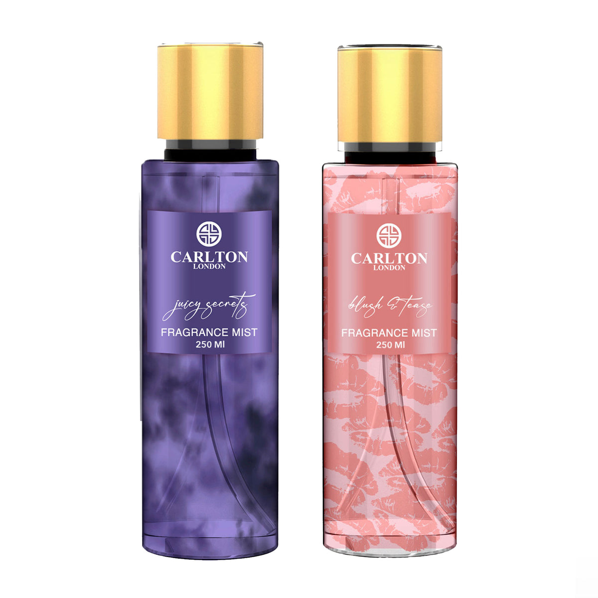 CARLTON LONDON BODY MIST COMBO - BLUSH & TEASE 250ML 8.4 FL.OZ. AND JUICY SECRETS BODY MIST 250ML 8.4 FL.OZ.