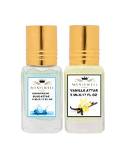 Menjewell Aqua Fresh Blue + Vanilla Attar Perfume 5ml 0.17 Fl.oz. Each Pack Of 2 | Unisex Fragrance | Long Lasting