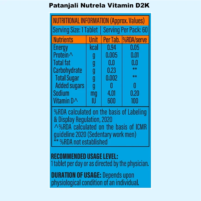 Patanjali Combo Patanjali Nutrela Vitamin D2k, B12 (60n+30),18.5gm