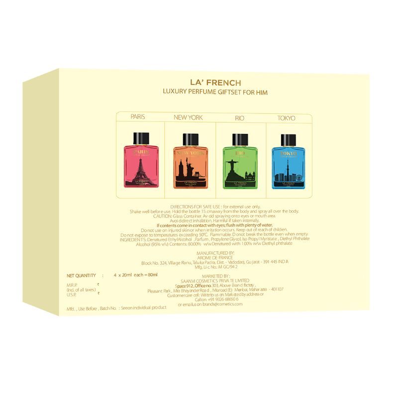 La French City Of Dreams Paris Luxury Perfume Gift Set For Men 20ml 0.6 Fl.oz. Each X4