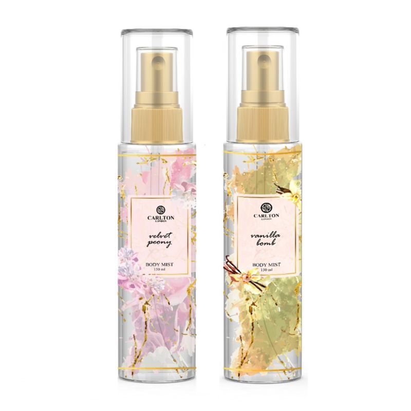 CARLTON LONDON PERFUME COMBO VANILLA AND VELVET PEONY BODY MIST 150ML 5.0 FL.OZ. EACH SET OF 2