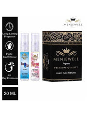 Menjewell Sea Oak For Men + Mirana Pink Lily For Women Eau De Parfum 10ml 0.3 Fl.oz. Each Pack Of 2 | Pocket Perfume Combo