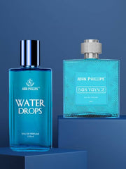 John Phillips Water Drops 125ml 4.2 Fl.oz. & Bon Voyage Eau De Parfum100ml 3.4 Fl.oz. | Combo Of 2 Fragrances For Men