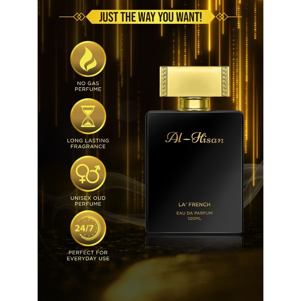 La French Al Hisan Eau De Parfum 100ml 3.4 Fl.oz. | Long Lasting Unisex Oud Perfume