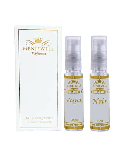 Menjewell Noir + Aqua Perfume Gift Set For Men 10ml 0.3 Fl.oz. Each Pack Of 2 | Pocket Perfume Gift Set For Husband | Eau De Parfum