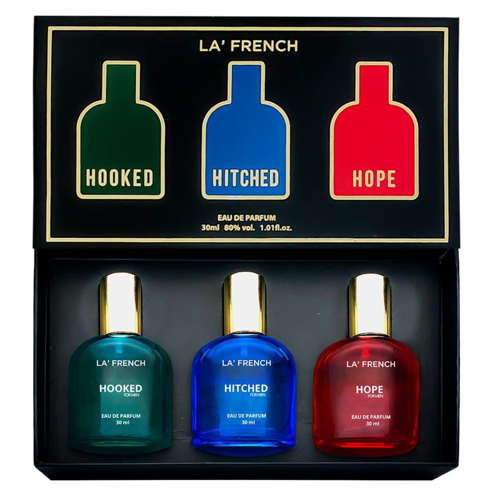 La French Hooked, Hitched & Hope Eau De Parfum Gift Set For Men 30ml 1.01 Fl.oz. Each Pack Of 3