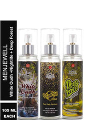 Menjewell White Oudh+ Nightlife Prime+ Deep Forest Prime Eau De Parfum Pack Of 3x 3.5 Fl.oz. | Daily Perfume Combo For Male Friend | Daily Wear