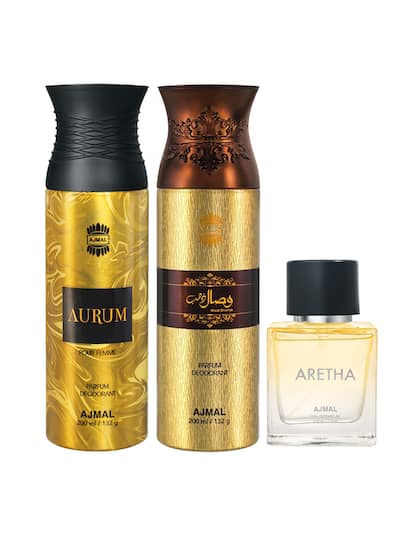 Ajmal Wisal Dhahab + Aurum Deodorant 200ml 6.7 Fl.oz. Each X2 & Aretha Eau De Parfum 50ml 1.6 Fl.oz. For Men & Women | Combo Of 3