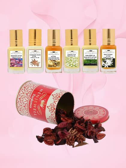 Menjewell Mahogany+ Chandan-E-Khaas+ Golden Musk+ Jasmine+ Raat Ki Rani+ Rain Mitti Attar Perfume 0.1 Fl.oz. Each Pack Of 6 | Unisex Fragrance