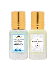 Menjewell Aqua Fresh Blue + White Musk Attar Perfume 5ml 0.17 Fl.oz. Each Pack Of 2 | Unisex Fragrance | Long Lasting