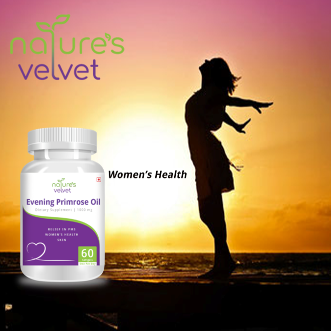 Nature's Velvet Evening Primrose Oil 1000mg, Relief In Pms Women's Health Supplement | 60 Softgels 100gm 0.2lbs