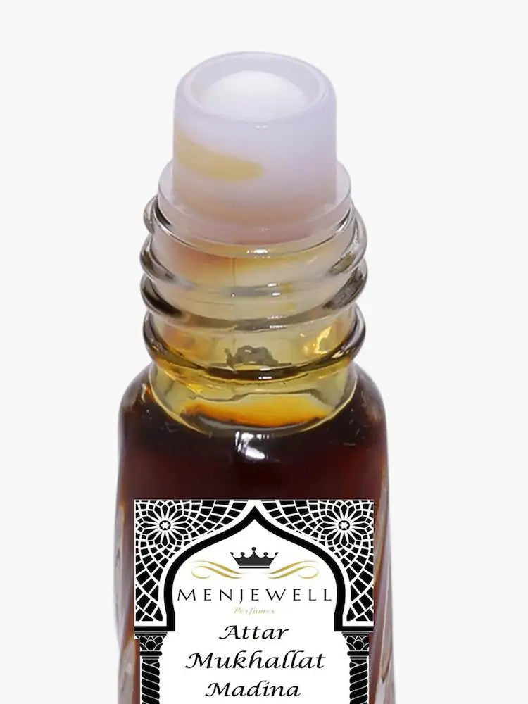 Menjewell Mukhallat Madina Attar 3ml 0.1 Fl.oz. Finest Pure Perfume | Long Lasting | Unisex Fragrance | Alcohol Free