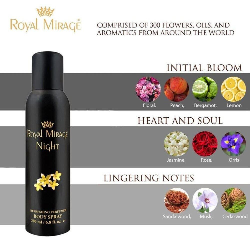 Royal Mirage Night Refreshing Perfumed Body Spray 200ml 6.8 Fl.oz. Unisex Fragrance