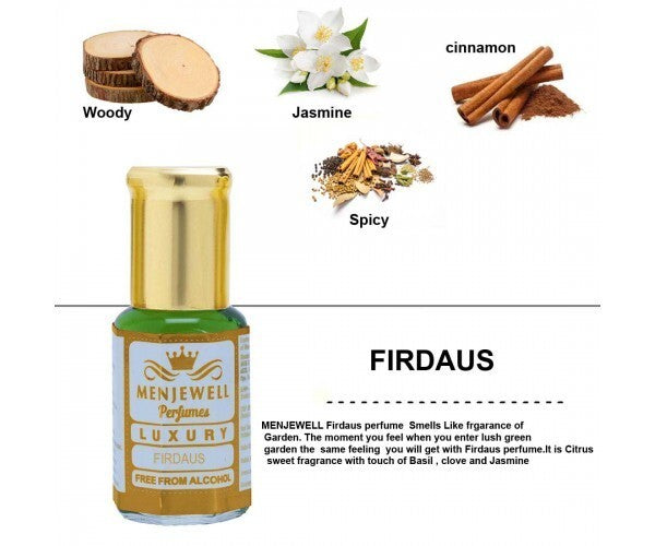 Menjewell Luxury Firdaus Attar Perfume 12ml 0.4 Fl.oz. Unisex Fragrance | Long Lasting | Non Alcoholic