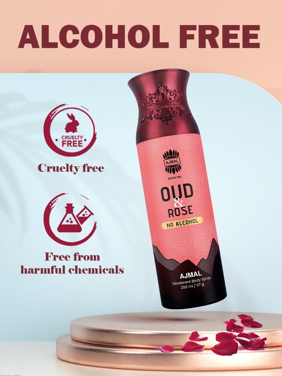 Ajmal Oud & Rose Deodorant Body Spray 200ml 6.7 Fl.oz. Perfume For Men & Women | Non-Alcoholic