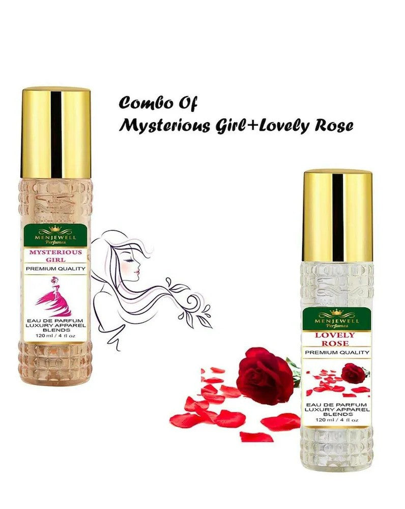 Menjewell Mysterious Girl + Lovely Rose Eau De Parfum 120ml 4.0 Fl.oz. Each Pack Of 2 | Long Lasting | Women Fragrance