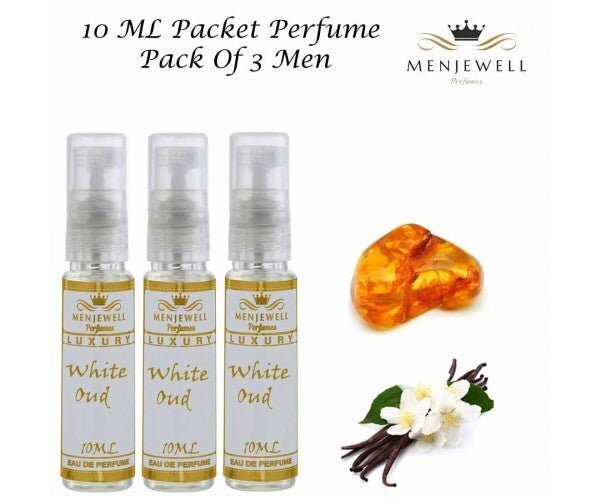 Menjewell White Oudh Perfume Gift Set Eau De Parfum 10ml 0.3 Fl.oz. Each Pack Of 3 | Men Fragrances