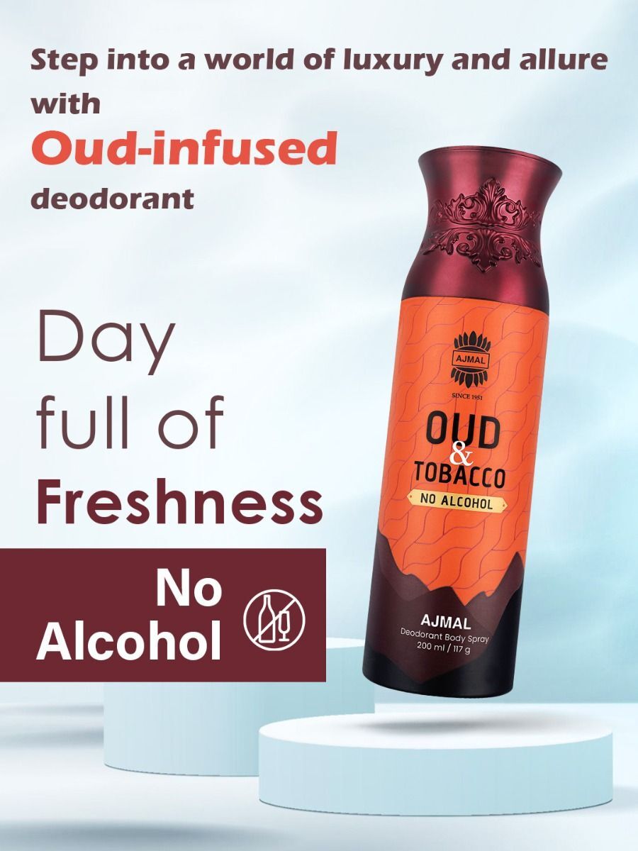 Ajmal Oud & Tobacco Deodorant Body Spray 200ml 6.7 Fl.oz. Perfume For Men & Women | Non-Alcoholic