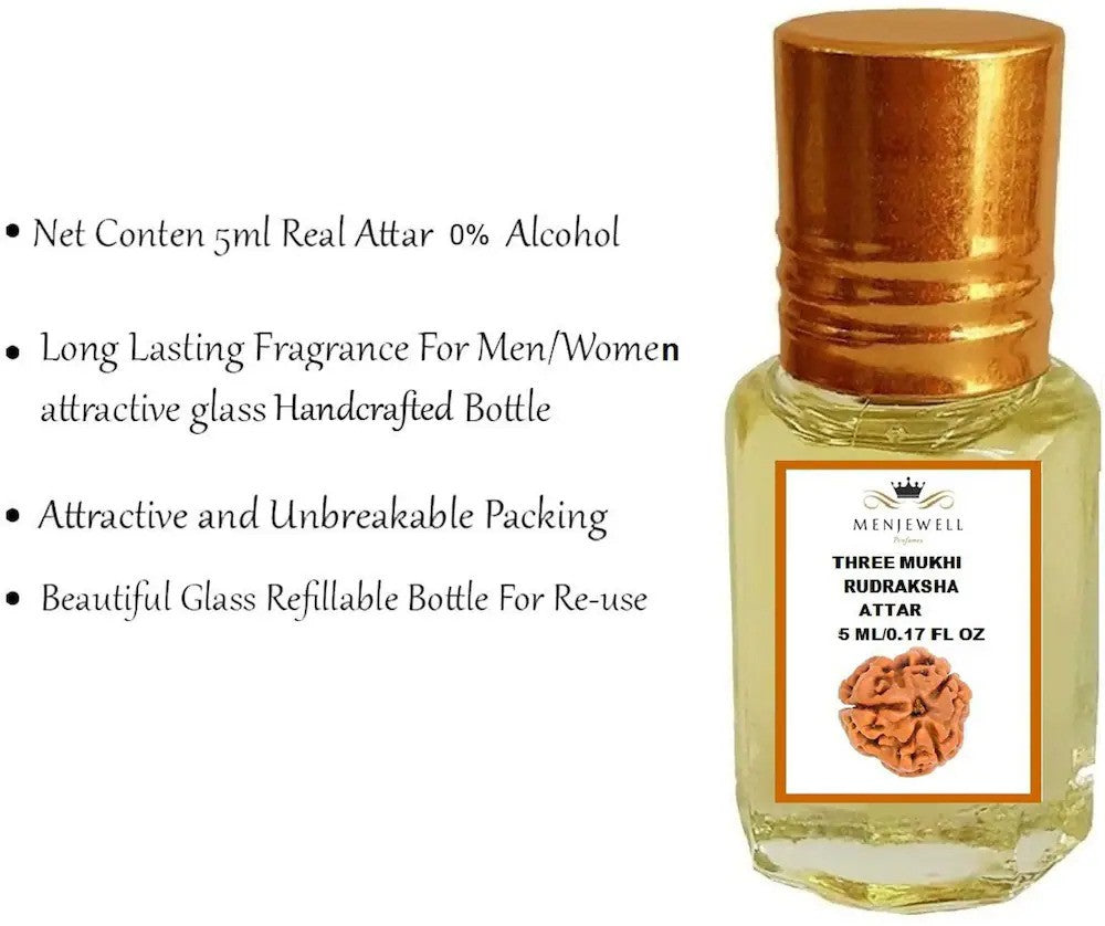 Menjewell Three Mukhi Rudraksha Attar Perfume 5ml 0.17 Fl.oz. Unisex Fragrance | Long Lasting | Alcohol Free