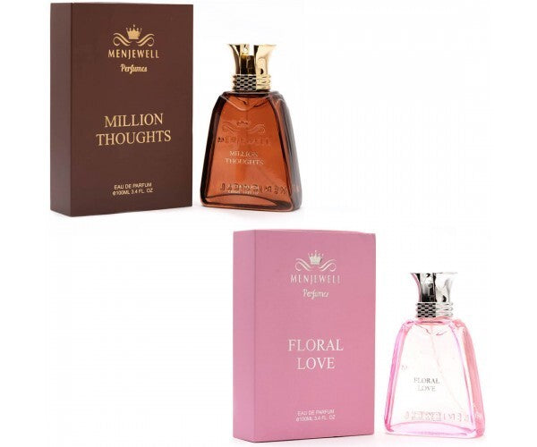 Menjewell Floral Love + Million Thought Eau De Parfum 100ml 3.4 Fl.oz. Each Pack Of 2 Women Fragrance | Long Lasting