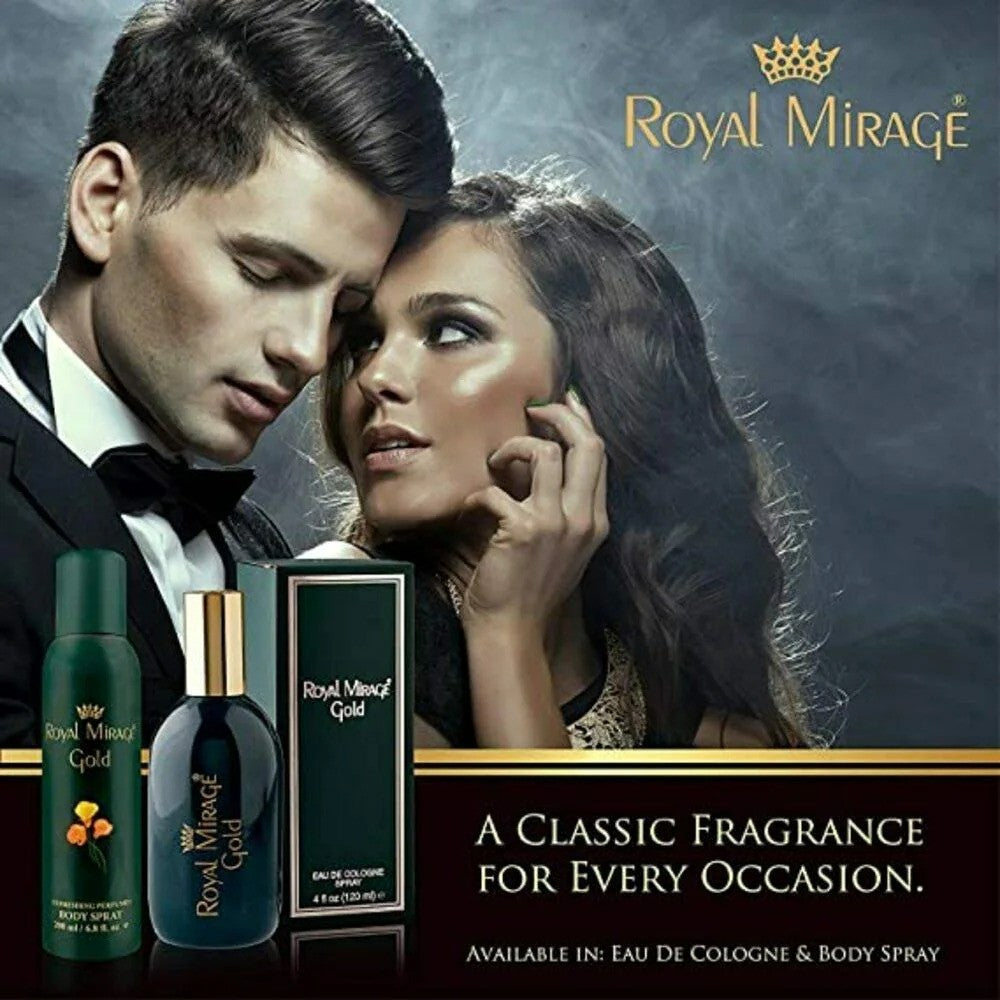 Royal Mirage Gold Refreshing Perfumed Body Spray 200ml 6.8 Fl.oz. Unisex Fragrance | Long Lasting