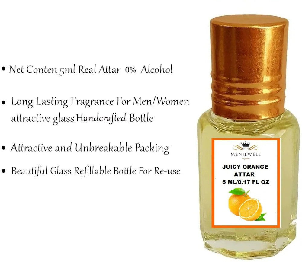 Menjewell Juicy Orange Attar Perfume 5ml 0.17 Fl.oz. For Men & Women | Alcohol Free | Long Lasting