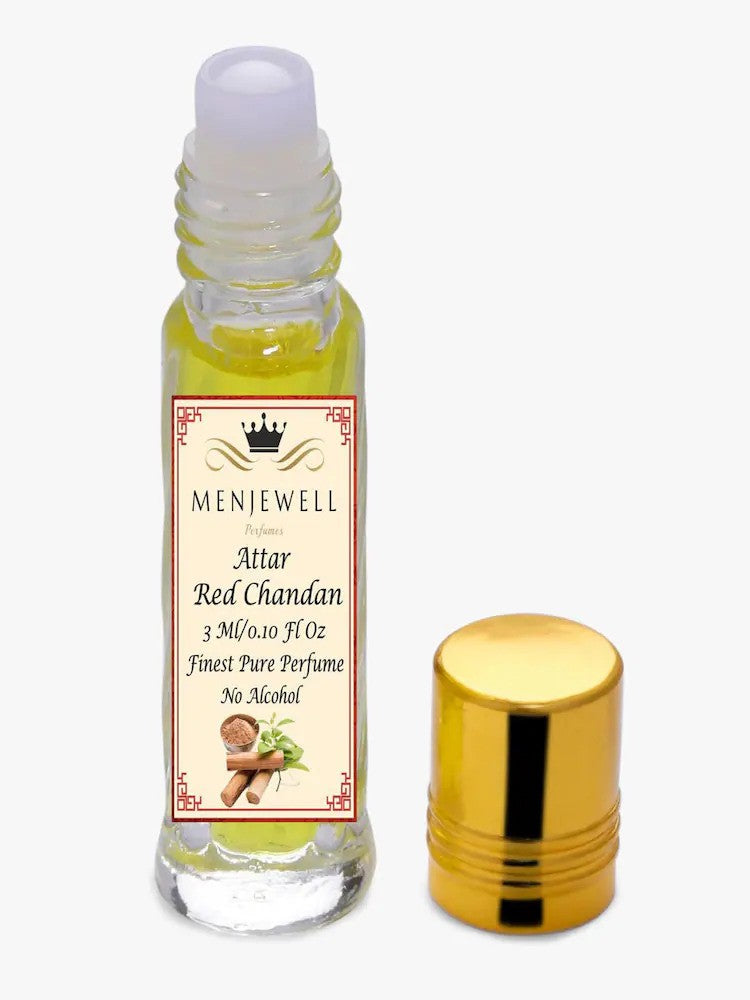 Menjewell Red Chandan Attar 3ml 0.1 Fl.oz. Finest Pure Perfume | Long Lasting | Unisex Fragrance | Alcohol Free