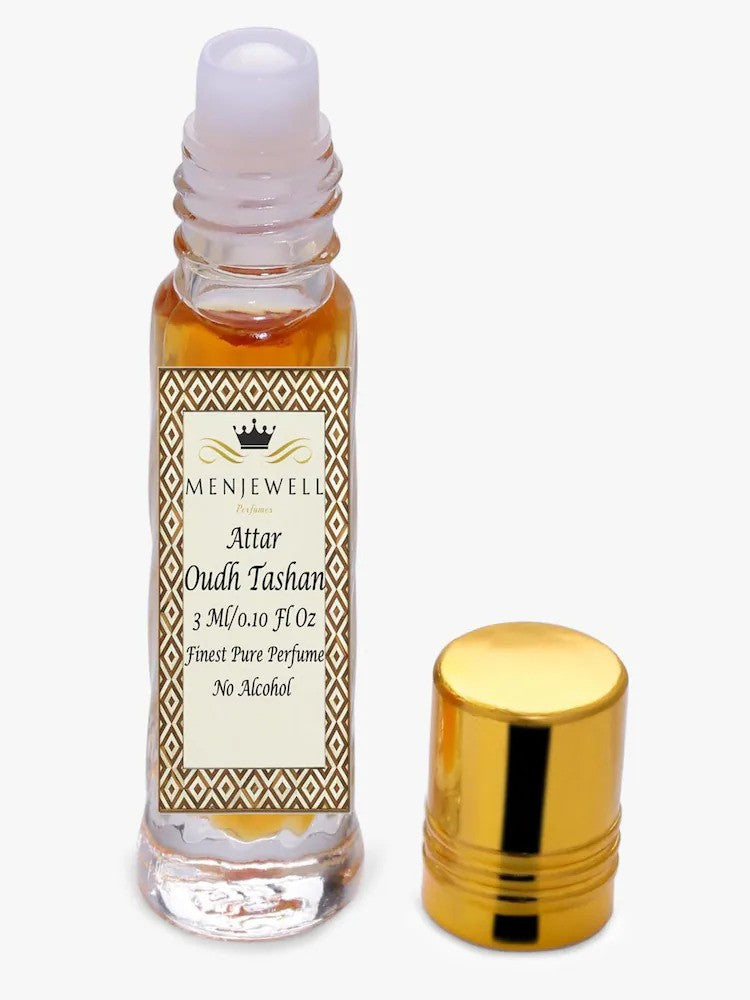 Menjewell Oudh Tashan Attar Perfume 3ml 0.1 Fl.oz. Unisex Fragrance | No Alcohol | Finest Pure Perfume