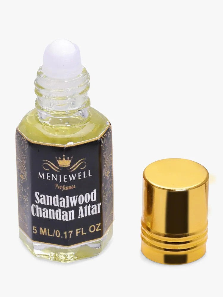 Menjewell Sandalwood Chandan + Sandalwood Attar Perfume 5ml 0.17 Fl.oz. Each Pack Of 2 Unisex Fragrance | Long Lasting