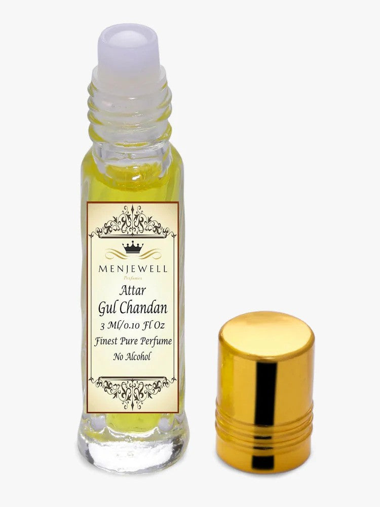 Menjewell Gul Chandan Attar 3ml 0.1 Fl.oz. Finest Pure Perfume | Long Lasting | Unisex Fragrance | Alcohol Free