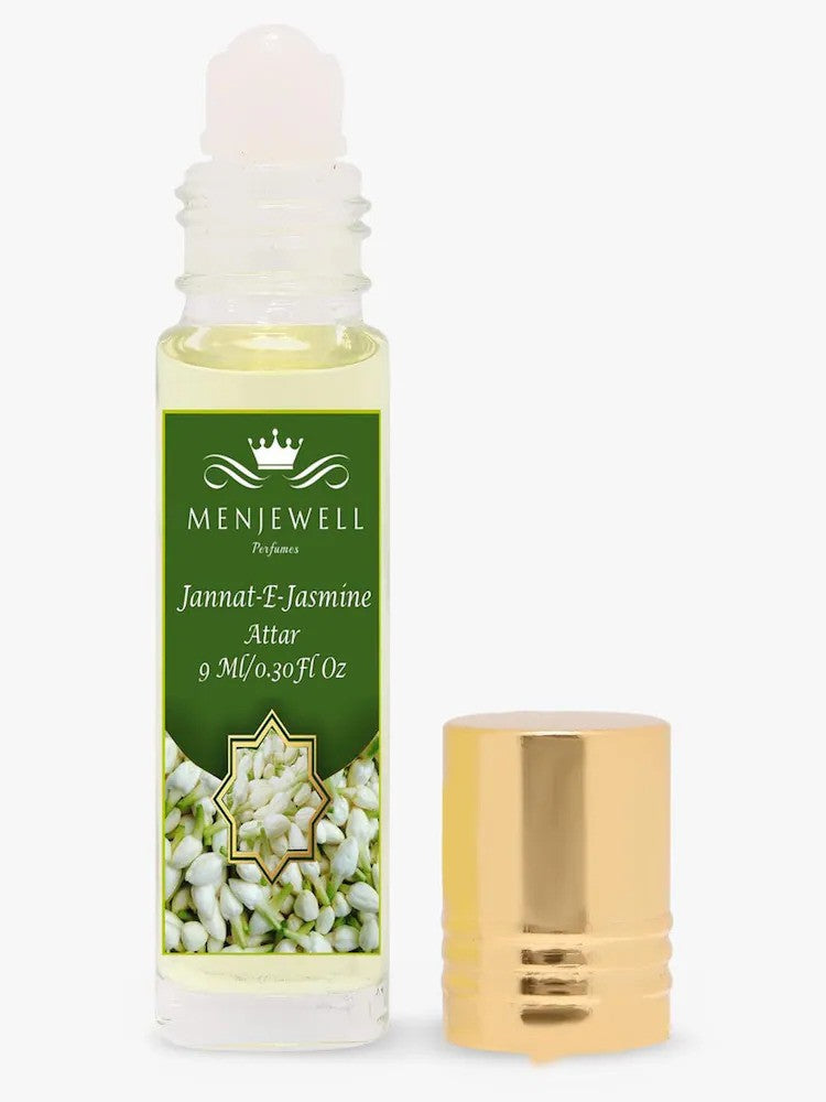 Menjewell Jannat-E-Jasmine Attar Perfume 9ml 0.3 Fl.oz. Long Lasting | Alcohol Free | Unisex Fragrance